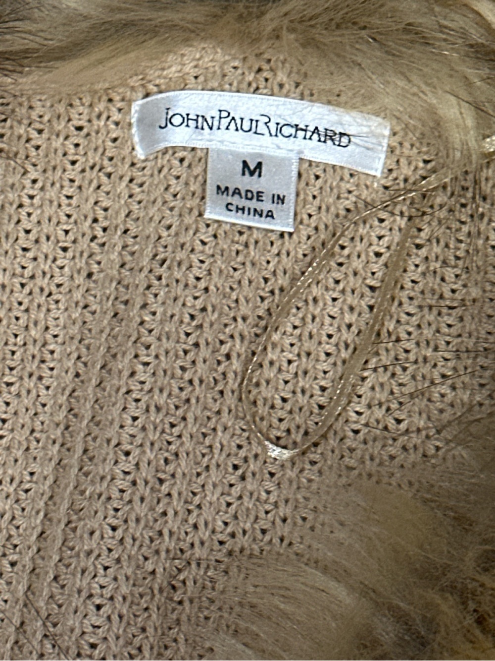 John Paul Richard Camel Faux Fur Collar Knit Cardigan Sweater NWT Size M - Picture 5 of 8